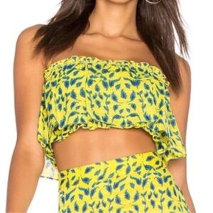 TANYA TAYLOR Gina Silk Strapless Bandeau Crop Top In Yellow Multi